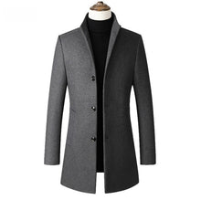 Load image into Gallery viewer, Winter Wool Jacket Men's High-quality Wool Coat casual Slim collar wool coat Men's long cotton collar trench coat