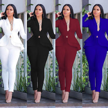 Load image into Gallery viewer, New Women Winter Women's Set Tracksuit Full Sleeve Ruffles Blazers Pencil Pants Suit Two Piece Set Office Lady Outfits Uniform