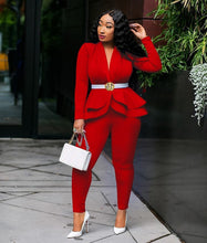 Load image into Gallery viewer, New Women Winter Women's Set Tracksuit Full Sleeve Ruffles Blazers Pencil Pants Suit Two Piece Set Office Lady Outfits Uniform