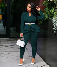 Load image into Gallery viewer, New Women Winter Women's Set Tracksuit Full Sleeve Ruffles Blazers Pencil Pants Suit Two Piece Set Office Lady Outfits Uniform