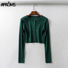 Load image into Gallery viewer, Aproms Candy Color Ribbed Knitted Cardigan Women Autumn Winter Long Sleeve Basic Cropped Sweaters Female Casual Short Jumper Top