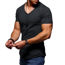 Load image into Gallery viewer, 2020 new men's V-neck T-shirt fitness bodybuilding T-shirt high street summer short-sleeved zipper casual cotton top