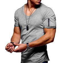Load image into Gallery viewer, 2020 new men's V-neck T-shirt fitness bodybuilding T-shirt high street summer short-sleeved zipper casual cotton top