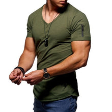 Load image into Gallery viewer, 2020 new men's V-neck T-shirt fitness bodybuilding T-shirt high street summer short-sleeved zipper casual cotton top