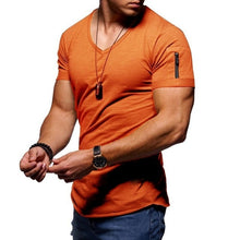 Load image into Gallery viewer, 2020 new men's V-neck T-shirt fitness bodybuilding T-shirt high street summer short-sleeved zipper casual cotton top