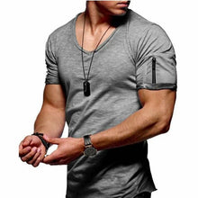 Load image into Gallery viewer, 2020 new men's V-neck T-shirt fitness bodybuilding T-shirt high street summer short-sleeved zipper casual cotton top