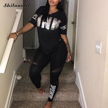 Load image into Gallery viewer, Casual 2 Piece Sets Women'S Pink Tracksuits Set Letter Print Plus Size Sweatsuit 3xl Top Ans Skinny Pants Two Piece Sportsuits