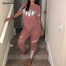 Load image into Gallery viewer, Casual 2 Piece Sets Women'S Pink Tracksuits Set Letter Print Plus Size Sweatsuit 3xl Top Ans Skinny Pants Two Piece Sportsuits