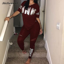 Load image into Gallery viewer, Casual 2 Piece Sets Women'S Pink Tracksuits Set Letter Print Plus Size Sweatsuit 3xl Top Ans Skinny Pants Two Piece Sportsuits