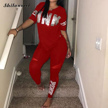 Load image into Gallery viewer, Casual 2 Piece Sets Women'S Pink Tracksuits Set Letter Print Plus Size Sweatsuit 3xl Top Ans Skinny Pants Two Piece Sportsuits