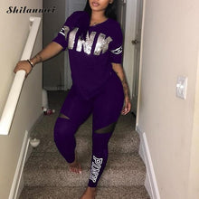 Load image into Gallery viewer, Casual 2 Piece Sets Women'S Pink Tracksuits Set Letter Print Plus Size Sweatsuit 3xl Top Ans Skinny Pants Two Piece Sportsuits
