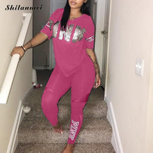 Load image into Gallery viewer, Casual 2 Piece Sets Women'S Pink Tracksuits Set Letter Print Plus Size Sweatsuit 3xl Top Ans Skinny Pants Two Piece Sportsuits