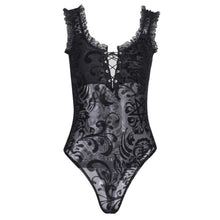 Load image into Gallery viewer, InsGoth Sexy Lace Bodycon Bodysuit Women Gothic Streetwear Mesh Hollow Out Patchwork Sleeveless Bodysuit Female Black Body Party