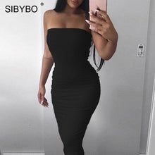 Load image into Gallery viewer, Sibybo fora do ombro strapless sexy vestido feminino sem mangas em linha reta longo bodycon vestido sem costas casual vestido de festa de verão