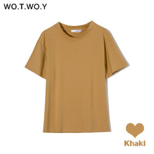 Load image into Gallery viewer, WOTWOY Summer Knitted Basic Solid T-shirt Women Casual Cotton Short Sleeve Tee-Shirts Female Tops Women 2020 New Fashion S-XL