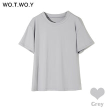 Load image into Gallery viewer, WOTWOY Summer Knitted Basic Solid T-shirt Women Casual Cotton Short Sleeve Tee-Shirts Female Tops Women 2020 New Fashion S-XL