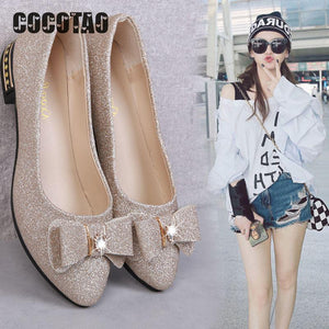 Single Shoe Women's Summer 2019 Korean Version Low-heeled Baitao Butterfly Knot Shoes Shallow Sequined Flat-soled Leisur14