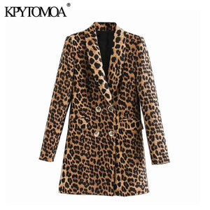KPYTOMOA Women 2020 Vintage Fashion Double Breasted Leopard Blazer Coat Long Sleeve Animal Pattern Female Outerwear Chic Tops