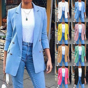 2020 New Womens Casual Slim Blazer Fashion Office Ladies Coats Mid-long Suit Jacket Solid Buttons Female Outerwear Long Sleeve