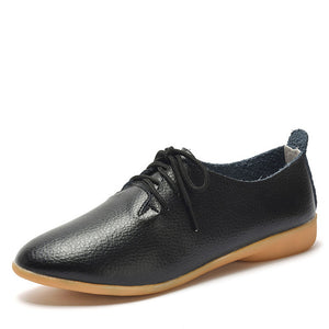 dobeyping 2018 New Women Shoes Genuine Leather Women's Shoe Lace-Up Female Flats Pointed Toe Woman Oxfords Large Size 35-44