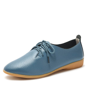 dobeyping 2018 New Women Shoes Genuine Leather Women's Shoe Lace-Up Female Flats Pointed Toe Woman Oxfords Large Size 35-44