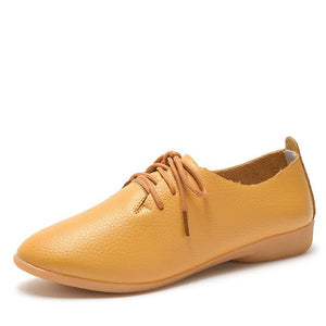 dobeyping 2018 New Women Shoes Genuine Leather Women's Shoe Lace-Up Female Flats Pointed Toe Woman Oxfords Large Size 35-44