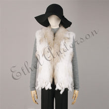 Load image into Gallery viewer, Natural Rabbit Fur Vest With Raccoon Fur Collar Party Waistcoat jackets knitted Gilets women wool vest colete de pele de coelho
