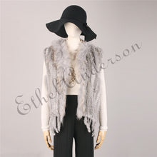 Load image into Gallery viewer, Natural Rabbit Fur Vest With Raccoon Fur Collar Party Waistcoat jackets knitted Gilets women wool vest colete de pele de coelho
