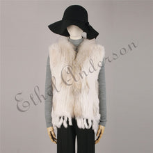 Load image into Gallery viewer, Natural Rabbit Fur Vest With Raccoon Fur Collar Party Waistcoat jackets knitted Gilets women wool vest colete de pele de coelho
