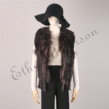 Load image into Gallery viewer, Natural Rabbit Fur Vest With Raccoon Fur Collar Party Waistcoat jackets knitted Gilets women wool vest colete de pele de coelho
