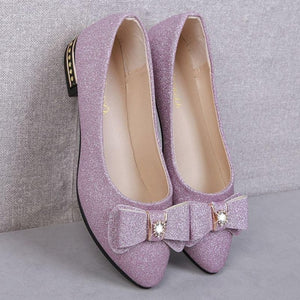 Single Shoe Women's Summer 2019 Korean Version Low-heeled Baitao Butterfly Knot Shoes Shallow Sequined Flat-soled Leisur14