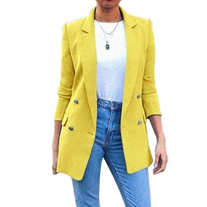 2020 New Womens Casual Slim Blazer Fashion Office Ladies Coats Mid-long Suit Jacket Solid Buttons Female Outerwear Long Sleeve