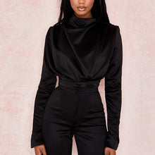 Load image into Gallery viewer, NewAsia Garden Elegant Bodysuit Women High Neck Long Sleeve Sexy Jumpsuit Gloss Ladies Casual Tops Black Jumpsuits Body Mujer
