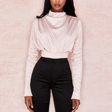 Load image into Gallery viewer, NewAsia Garden Elegant Bodysuit Women High Neck Long Sleeve Sexy Jumpsuit Gloss Ladies Casual Tops Black Jumpsuits Body Mujer
