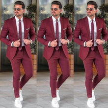 Load image into Gallery viewer, Elegant Custom Burgundy Men Suit Blazers For Party Prom 2 Pieces Jacket + Pants Groom Wedding Suits Notched Lapel Mens Tuxedos
