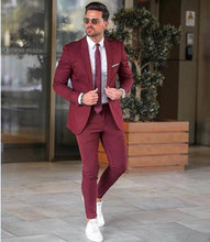 Load image into Gallery viewer, Elegant Custom Burgundy Men Suit Blazers For Party Prom 2 Pieces Jacket + Pants Groom Wedding Suits Notched Lapel Mens Tuxedos
