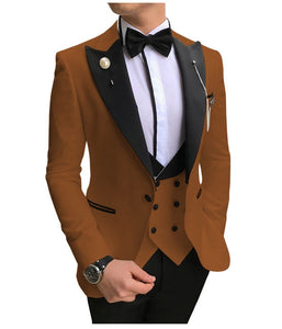 Men Suits 3 Pieces Slim Fit Business Suits Groom Champagne Noble