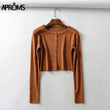 Load image into Gallery viewer, Aproms Candy Color Ribbed Knitted Cardigan Women Autumn Winter Long Sleeve Basic Cropped Sweaters Female Casual Short Jumper Top
