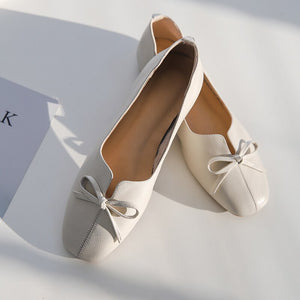 Women's genuine leather slip-on ballerians soft comfortable ballet flats leisure espadrilles bowtie casual daily moccasins shoes