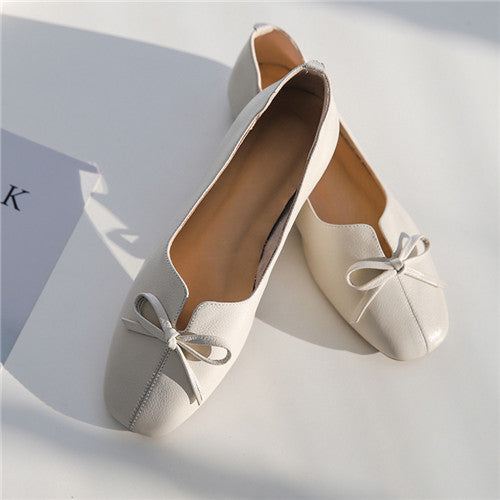 Women's genuine leather slip-on ballerians soft comfortable ballet flats leisure espadrilles bowtie casual daily moccasins shoes