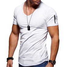 Load image into Gallery viewer, 2020 new men&#39;s V-neck T-shirt fitness bodybuilding T-shirt high street summer short-sleeved zipper casual cotton top
