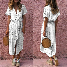 Load image into Gallery viewer, KANCOOLD Dress Womens Sexy Casual Daily Bow Tie V Neck Dot Button Dress Short Sleeve Soild Long Dress women 2018AUG14
