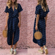 Load image into Gallery viewer, KANCOOLD Dress Womens Sexy Casual Daily Bow Tie V Neck Dot Button Dress Short Sleeve Soild Long Dress women 2018AUG14
