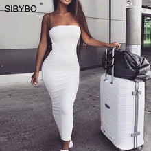 Load image into Gallery viewer, Sibybo fora do ombro strapless sexy vestido feminino sem mangas em linha reta longo bodycon vestido sem costas casual vestido de festa de verão
