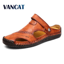 Load image into Gallery viewer, Zomer Sandalen Mannen Lederen Classic Romeinse Sandalen 2019 Slipper Outdoor Sneaker Strand Rubber Flip Flops Mannen Water Trekking Sandalen
