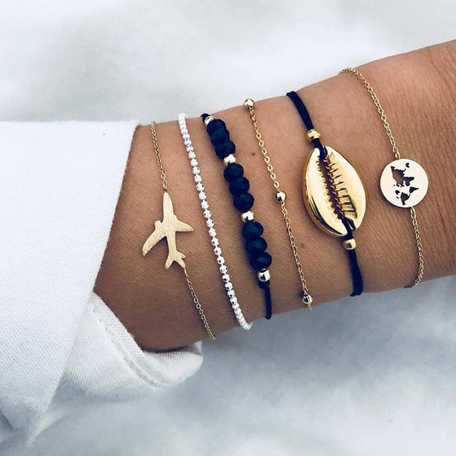 Juego de pulseras Bohemias de 30 estilos para mujeres Shell Star mapa lotus piña corazón Piedra Natural cadenas brazalete Boho joyería