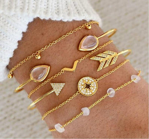 Juego de pulseras Bohemias de 30 estilos para mujeres Shell Star mapa lotus piña corazón Piedra Natural cadenas brazalete Boho joyería