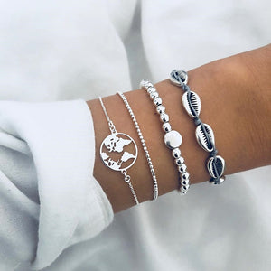 Juego de pulseras Bohemias de 30 estilos para mujeres Shell Star mapa lotus piña corazón Piedra Natural cadenas brazalete Boho joyería