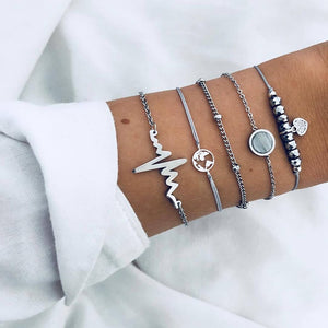 Juego de pulseras Bohemias de 30 estilos para mujeres Shell Star mapa lotus piña corazón Piedra Natural cadenas brazalete Boho joyería