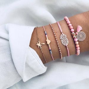 Juego de pulseras Bohemias de 30 estilos para mujeres Shell Star mapa lotus piña corazón Piedra Natural cadenas brazalete Boho joyería